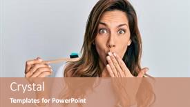  Presentation with toothpaste - Presentation theme featuring young-latin-woman-holding-toothbrush background and a coral colored foreground