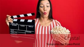  Presentation with clapboard - Amazing PPT layouts having young-latin-woman-holding-video backdrop and a red colored foreground