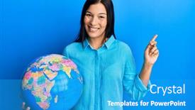  Presentation with woman world - Colorful presentation design enhanced with young-latin-woman-holding backdrop and a teal colored foreground