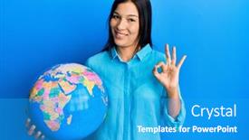  Presentation with woman world - Beautiful slide set featuring young-latin-woman-holding backdrop and a teal colored foreground
