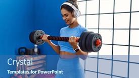  Presentation with latin music - PPT theme with young-latin-woman-listening background and a ocean colored foreground