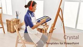  Presentation with latin music - Slides having young-latin-woman-listening background and a lemonade colored foreground