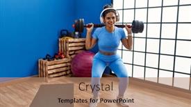  Presentation with latin music - PPT theme with young-latin-woman-listening background and a coral colored foreground