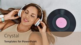  Presentation with latin music - Slides consisting of young-latin-woman-listening background and a  colored foreground