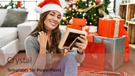  Presentation with christmas tree - Slides enhanced with young-latin-woman-looking-picture background and a coral colored foreground