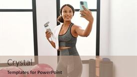  Presentation with bottle water - Presentation consisting of young-latin-woman-make-selfie background and a coral colored foreground