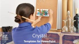  Presentation with corkboard - Presentation theme featuring young-latin-woman-on-back background and a ocean colored foreground