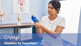  Presentation with physiotherapy - Theme having young-latin-woman-patient-wearing background and a teal colored foreground