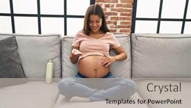  Presentation with lotion - Presentation theme consisting of young-latin-woman-pregnant-applying background and a light gray colored foreground