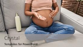  Presentation with lotion - Presentation design enhanced with young-latin-woman-pregnant-applying background and a light gray colored foreground
