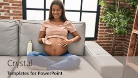  Presentation with lotion - Theme consisting of young-latin-woman-pregnant-applying background and a mint green colored foreground