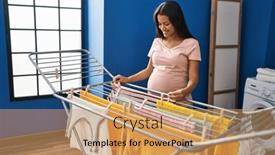  Presentation with laundry room - Presentation design enhanced with young-latin-woman-pregnant-hanging background and a  colored foreground