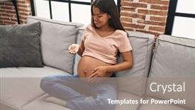  Presentation with pregnant woman - Presentation theme with young-latin-woman-pregnant-holding background and a gray colored foreground