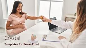  Presentation with pregnant woman - Slide set consisting of young-latin-woman-pregnant-medical background and a  colored foreground