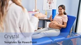  Presentation with medicine pregnant woman - Theme consisting of young-latin-woman-pregnant-patient background and a light blue colored foreground