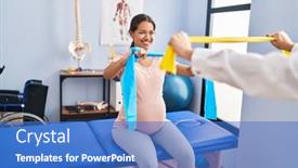  Presentation with pregnant woman - Presentation featuring young-latin-woman-pregnant-patient background and a teal colored foreground