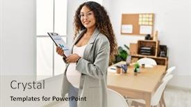  Presentation with medicine pregnant woman - Slide set consisting of young-latin-woman-pregnant-smiling background and a soft green colored foreground