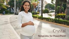  Presentation with pregnant woman - Presentation theme enhanced with young-latin-woman-pregnant-smiling background and a soft green colored foreground