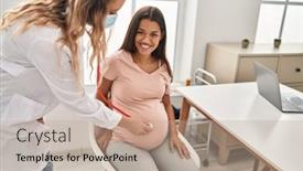  Presentation with pregnant woman doctor - Presentation theme having young-latin-woman-pregnant background and a coral colored foreground