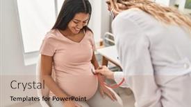  Presentation with pregnant woman doctor - Presentation design with young-latin-woman-pregnant background and a coral colored foreground
