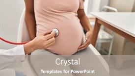  Presentation with pregnant woman doctor - Presentation theme enhanced with young-latin-woman-pregnant background and a gray colored foreground