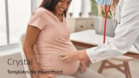  Presentation with pregnant woman doctor - Slide deck with young-latin-woman-pregnant background and a coral colored foreground