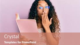  Presentation with book glasses - Presentation design featuring young-latin-woman-reading background and a coral colored foreground