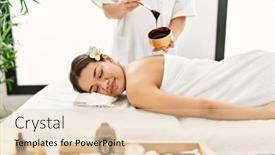  Presentation with massage therapy - Presentation theme featuring young-latin-woman-relaxed-having background and a lemonade colored foreground