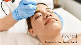  Presentation with treatment - PPT theme with young-latin-woman-relaxed-having background and a coral colored foreground