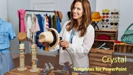  Presentation with scanning - PPT theme consisting of young-latin-woman-shopkeeper-scanning background and a tawny brown colored foreground