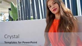  Presentation with lounge - Slides having young-latin-woman-sitting background and a light gray colored foreground