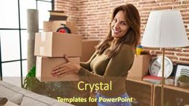  Presentation with confident - PPT theme featuring young-latin-woman-smiling-confident background and a tawny brown colored foreground