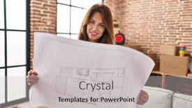  Presentation with confident - Presentation theme consisting of young-latin-woman-smiling-confident background and a light gray colored foreground