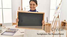  Presentation with confident - Slide deck with young-latin-woman-smiling-confident background and a  colored foreground