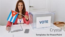  Presentation with confident - Presentation theme with young-latin-woman-smiling-confident background and a light gray colored foreground