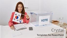  Presentation with korea flag - Slide set consisting of young-latin-woman-smiling-confident background and a light gray colored foreground
