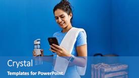  Presentation with woman sport - Presentation theme having young-latin-woman-smiling-confident background and a teal colored foreground