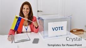  Presentation with venezuela - Slide set enhanced with young-latin-woman-smiling-confident background and a light gray colored foreground