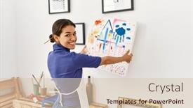  Presentation with confident - Slide deck with young-latin-woman-smiling-confident background and a  colored foreground