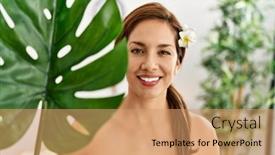  Presentation with young plant - Theme enhanced with young-latin-woman-smiling-confident background and a coral colored foreground
