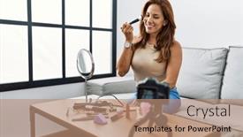  Presentation with recording - Presentation with young-latin-woman-smiling-confident background and a  colored foreground