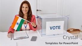  Presentation with india flag - Slide set having young-latin-woman-smiling-confident background and a light gray colored foreground