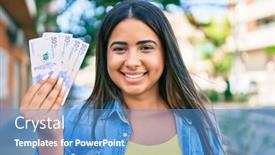  Presentation with college education happy smiling - Theme with young-latin-woman-smiling-happy background and a teal colored foreground