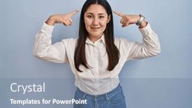  Presentation with great idea - Presentation theme with young-latin-woman-standing-over background and a seafoam green colored foreground