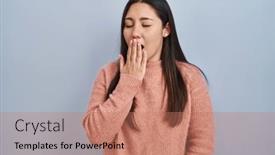  Presentation with sleepiness - Presentation design enhanced with young-latin-woman-standing-over background and a coral colored foreground