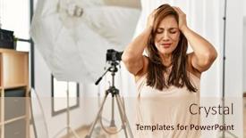  Presentation with business woman standing on maze - PPT layouts enhanced with young-latin-woman-standing background and a  colored foreground