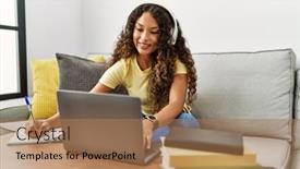  Presentation with class - PPT theme featuring young-latin-woman-student-having background and a coral colored foreground