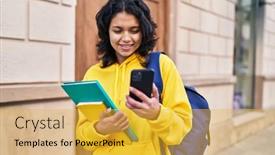  Presentation with student - Presentation consisting of young-latin-woman-student-holding background and a yellow colored foreground