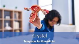  Presentation with uterus - Presentation theme featuring young-latin-woman-suffering background and a teal colored foreground