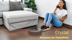  Presentation with smart home - PPT theme with young-latin-woman-talking background and a violet colored foreground